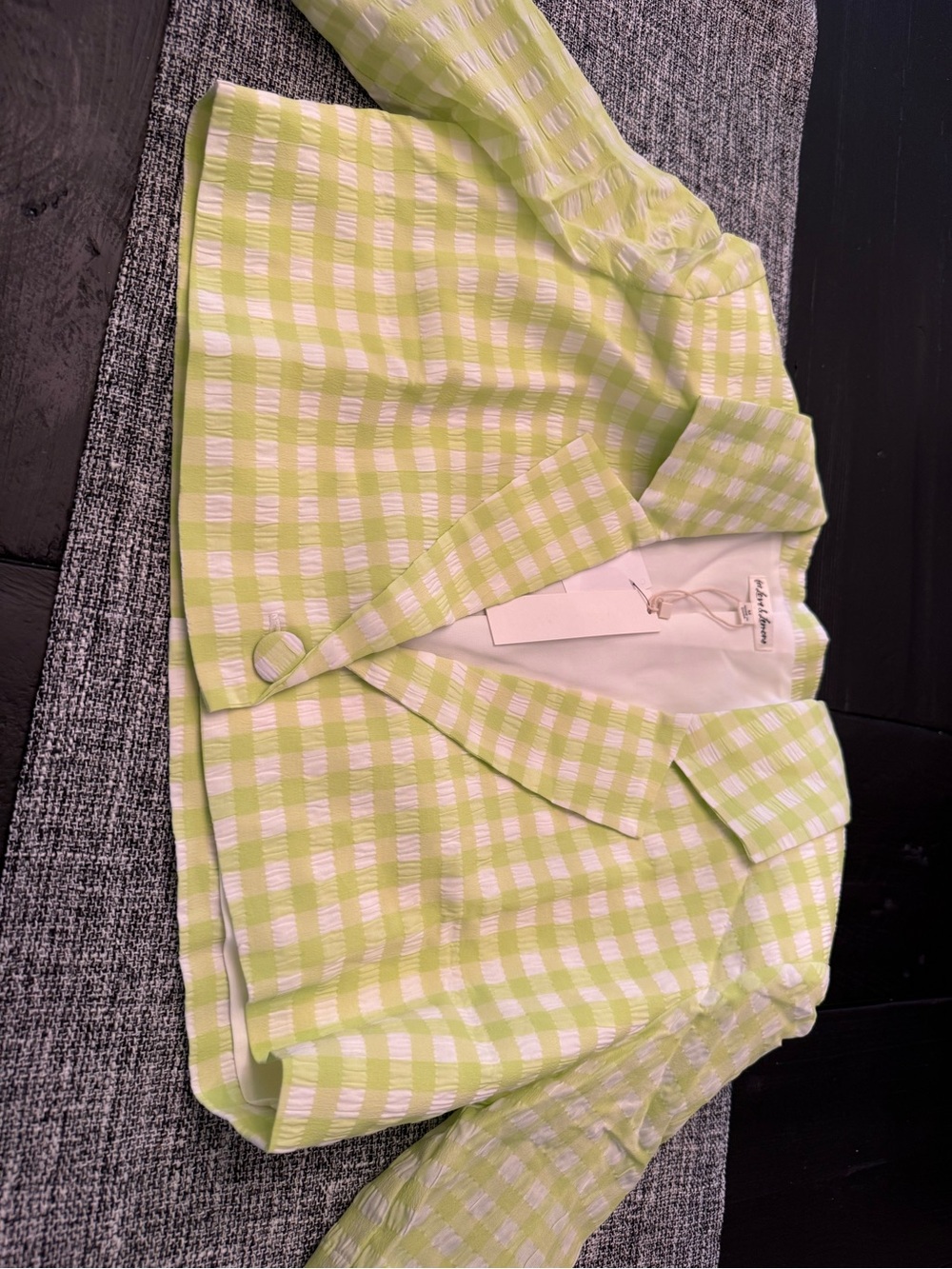 For Love & Lemons Gingham Maureen Blazer Crop Top NWT - Picture 4 of 6